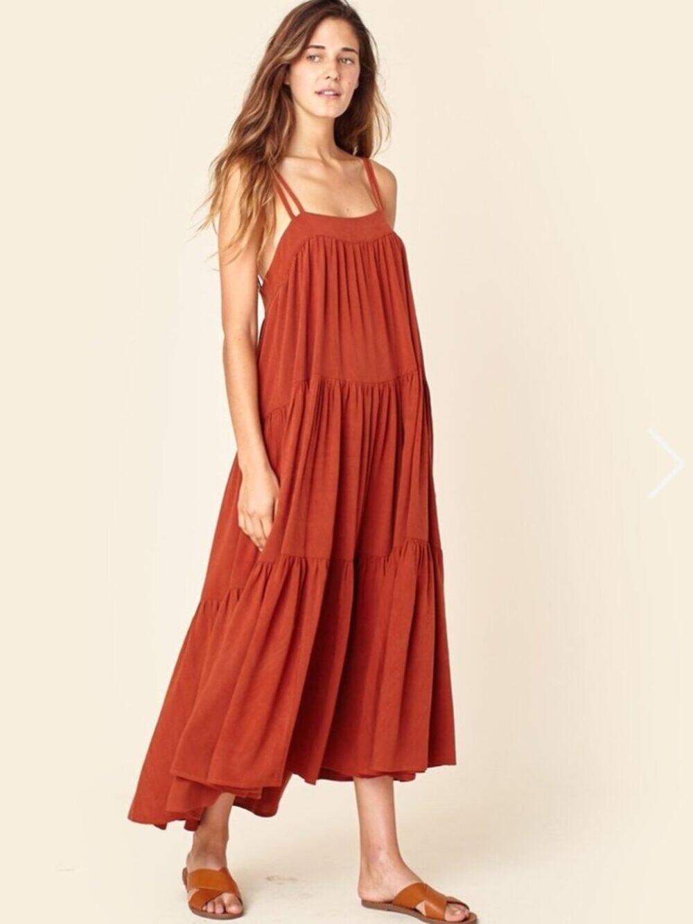 Christy Dawn The Lulu Tiered Midi Dress in Rust Sz XS/S